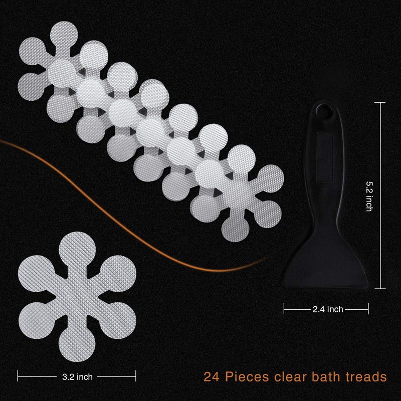 Secopad Bathtub Stickers Non-Slip, 24 PCS Safety Shower Treads Adhesive Appliques with Premium Scraper - Image 4